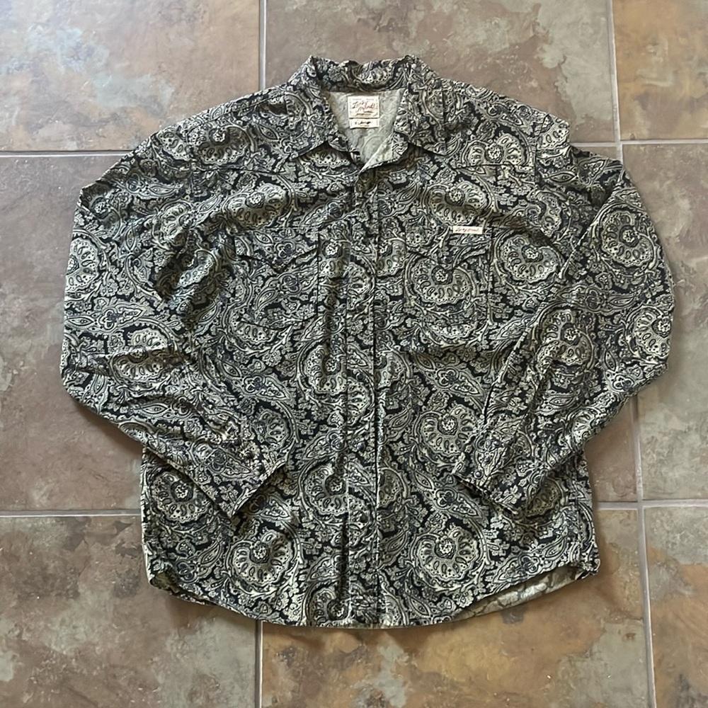 Lucky brand pearl snap shirt, paisley 70s style mens XL good condition